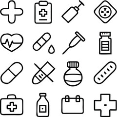 Meds and Treatment Icon Pack Vector | Medicine, Healthcare & Healing Line Icons