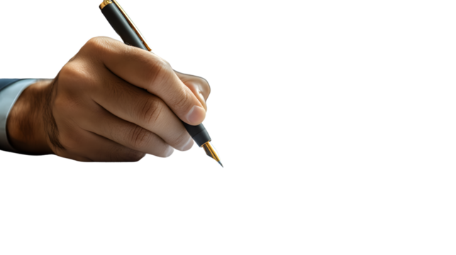 Professional Businessperson Sitting and Focused on Writing with Pen on Paper