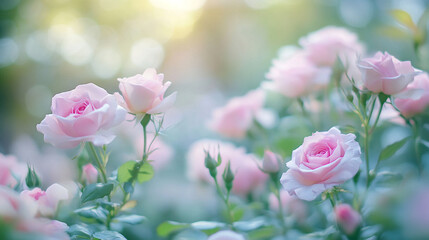 Fototapeta premium Celebrating Nature's Beauty Garden Photography Springtime Close-Up A festive display of delicate blossoming pink roses