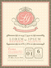 Vintage pastel Wedding Invitation card background template
