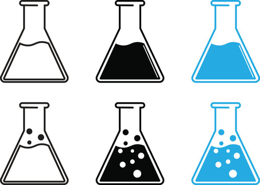 Chemical laboratory icon set. Chemical flask, beaker, test tube vector symbol isolated on transparent background. Ideal for science, chemistry, and research-themed projects. Vector illustration.