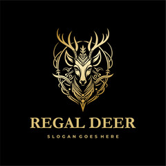 Regal Deer Gold Elegant Stag Head Logo