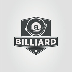 Billiard ball logo with the word billiard is a striking graphic suitable for billiard clubs, sports leagues, and recreational businesses.