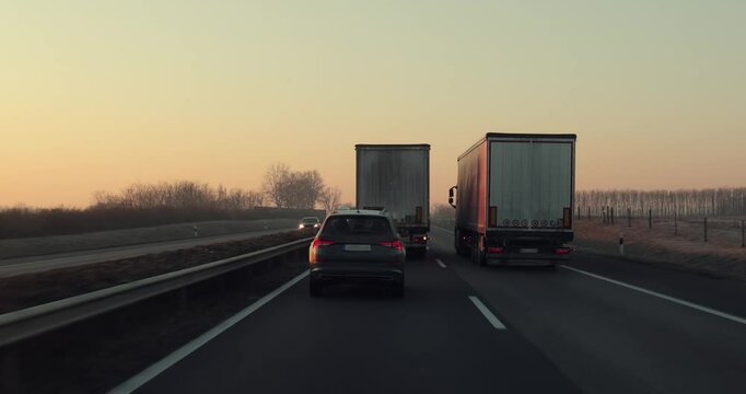Highway driving truck overtake slowly for a long time