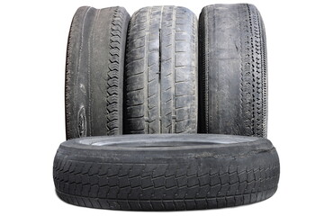 old worn damaged tires isolated