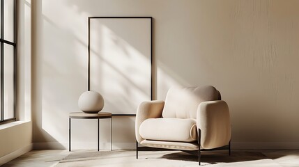 Fototapeta premium Beautiful Apartment, Sofa, Chair, Dining Table wall Mockup Interior design of modern living room