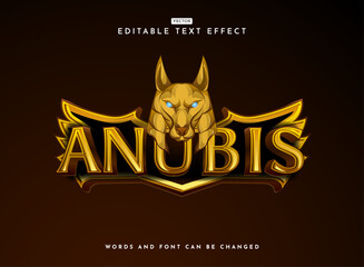 golden ancient anubis with wing frame badge fantasy game logo 3d text effect