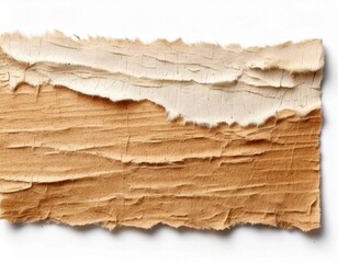 A close-up of torn fibrous paper peeling off from a surface