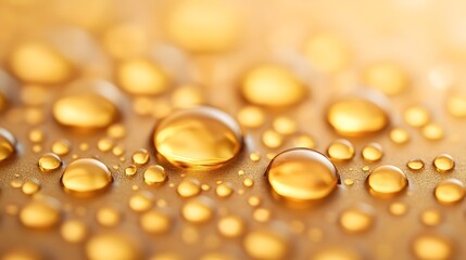 Fototapeta premium Elegant Golden Oil Droplets with Mesmerizing Light Reflections on the Fluid Surface