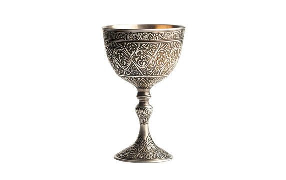 Silver Chalice with Symbolic Mandaean Etchings Representing Spirituality Isolated on transparent background.