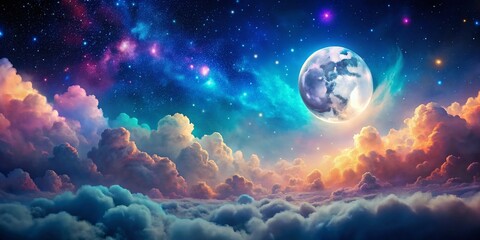 Enchanting Night Sky A Dreamy Landscape of Stars Moon and Clouds A FantasyInspired Celestial Scene
