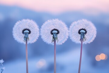 Obraz premium Winter Dandelions in Soft Pastel Light.