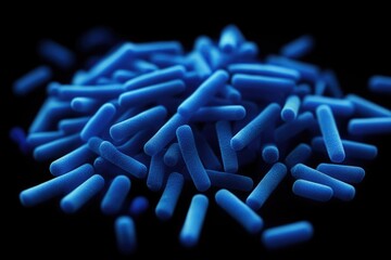 Close-up of numerous rod-shaped bacteria