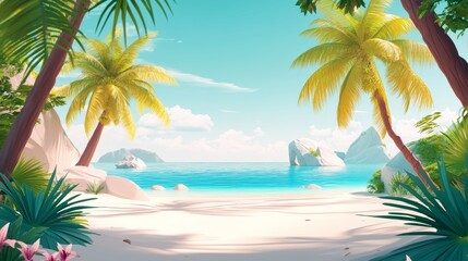 Luxurious tropical paradise with white sand, palm trees, and azure waters for ultimate relaxation