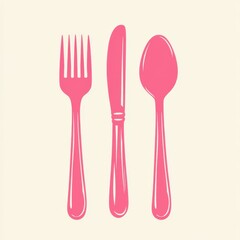 Cutlery set featuring a fork, knife, and spoon arranged in a simple design on a light background