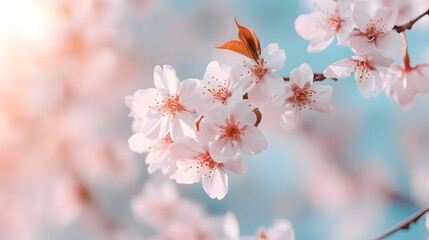 Obraz premium Delicate Pink Cherry Blossoms with Subtle Shadows in Macro Photography