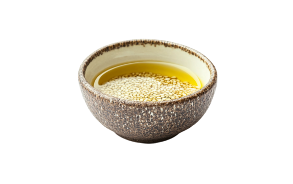 Holy Sesame Oil in a Simple Bowl Representing Divine Anointment Isolated on transparent background.