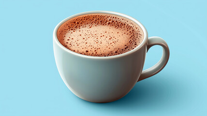 Obraz premium cup of freshly brewed coffee with beautiful frothy top sits invitingly against light blue background, creating serene and cozy atmosphere