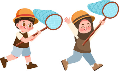 Joyful Children with Butterfly Nets on a Summer Adventure