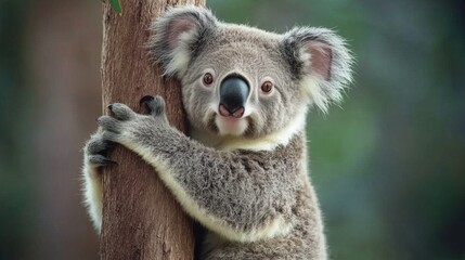 Fototapeta premium Koala climbing tree australian forest wildlife photography natural habitat close-up endangered species