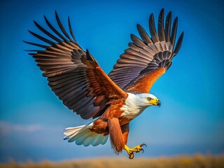 Obraz premium Majestic African Fish Eagle Soaring Above Kenyas Landscapes A VintageInspired Flight of Wonder