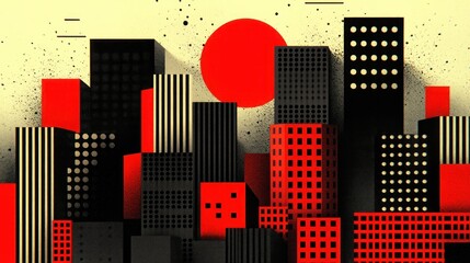 Geometric cityscape sunset