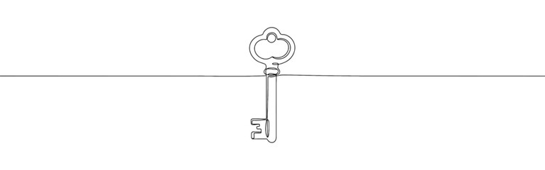 Key continuous one line drawing. Password, house key, security symbol. Vector illustration.