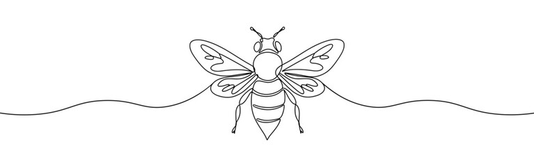 Honey bee continuous one line drawing. Bee sign in line style. Vector illustration.