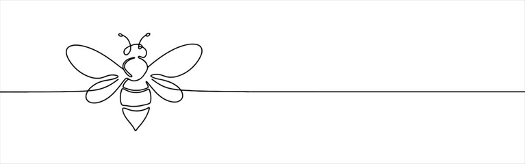 Honey bee continuous one line drawing. Bee sign in line style. Vector illustration.