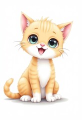  a cute orange and white kitten with big blue eyes sitting on a white background