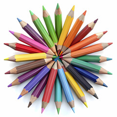 Fototapeta premium high angle view of multi colored pencils on white