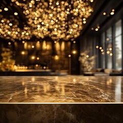 A marble surface in a luxurious room with beautiful lights above