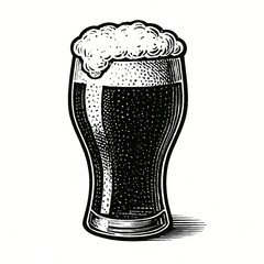 Engraved pint of dark beer with frothy foam