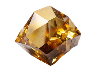 Shiny gold crystal gemstone isolated on a white background with a luxury look.