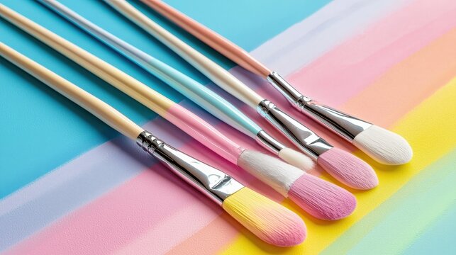Colorful paintbrushes arranged on a vibrant background, highlighting artistic tools used for creative endeavors. - Powered by Adobe