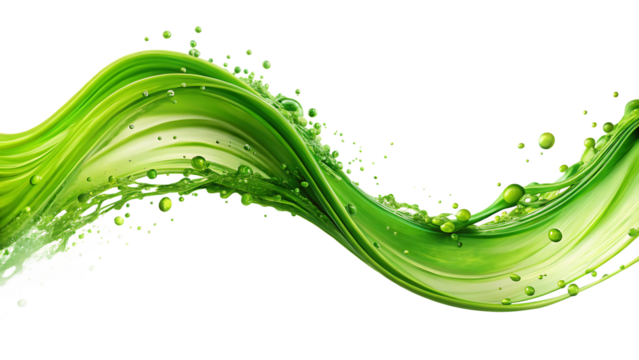 Dynamic green splash curve isolated on white background for energetic and modern design use