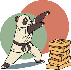 Karate Panda Breaking Boards - Martial Arts Animal Champion Vector