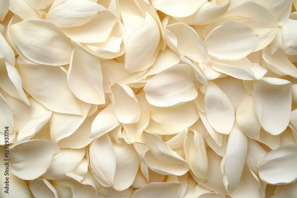Poster delicate white rose petals scattered on a surface, creating a soft and serene atmosphere in a floral