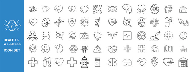 Wellness icon set. Containing massage, yoga, spa, relaxation, health, exercise, diet, wellbeing, meditation, aromatherapy and more. Solid icon ...