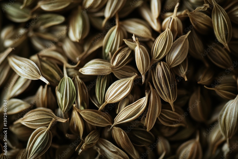 Poster Spices arranged in a natural setting highlighting intricate textures and colors of dried seeds