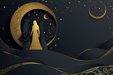 gold design two muslims for islamic new year 1 muharram celebration