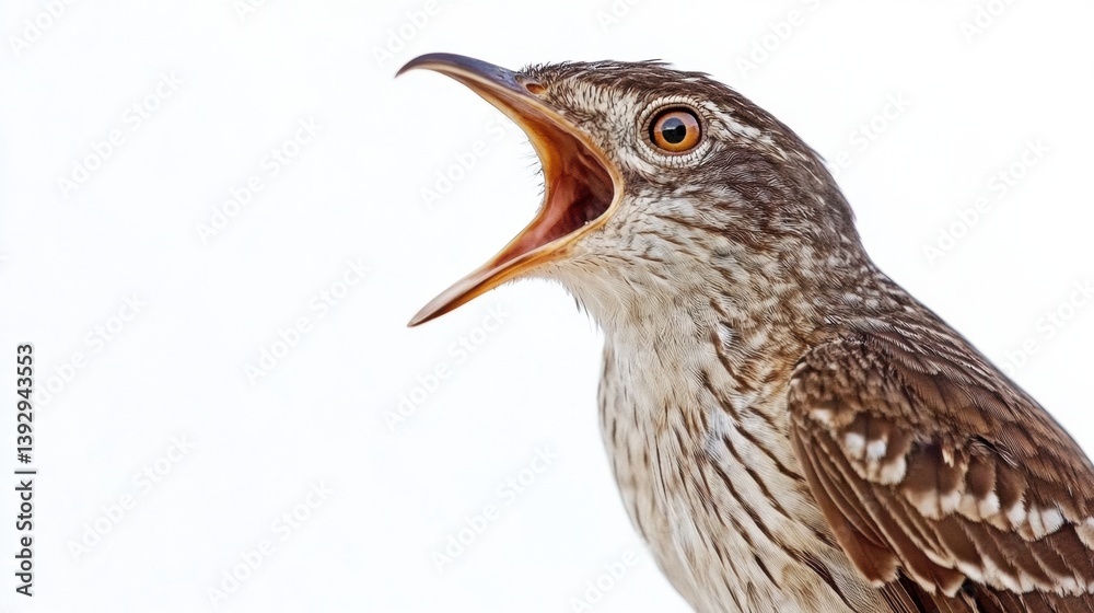 Poster Cuckoo bird calling with open beak showcases expressive feathers in natural light