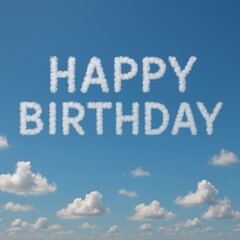 Fototapeta premium Happy birthday with blue sky and clouds 