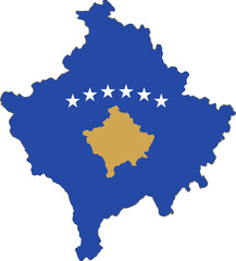 Obraz premium Kosovo flag on the map illustration vector with transparent. Flag-Inspired Map of Kosovo with Blue Background and Yellow Silhouette