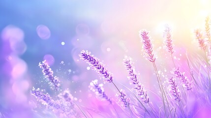 Obraz premium A pink and purple background with two pink flowers in the foreground