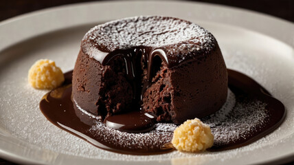 Luxurious chocolate lava cake plated beautifully high end restaurant dessert