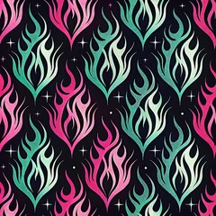 Seamless Pattern Pink Teal Flames Design Trendy Stylish Texture Background art hot fire blue bold   