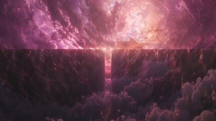 Fototapeta premium Tranquil waterfall under a cosmic sky with the rushing water appearing as a soft blur complementing the celestial beauty above