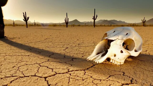 Desert Scene with Skull and Cacti