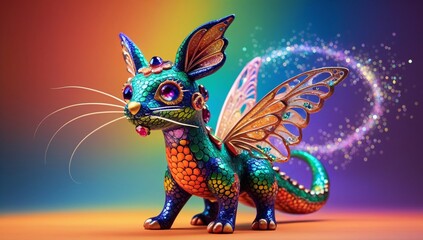 Obraz premium Vibrant Alebrije representing a fantastical phoenix with colorful wings in an enchanting setting of vivid colors Generative AI